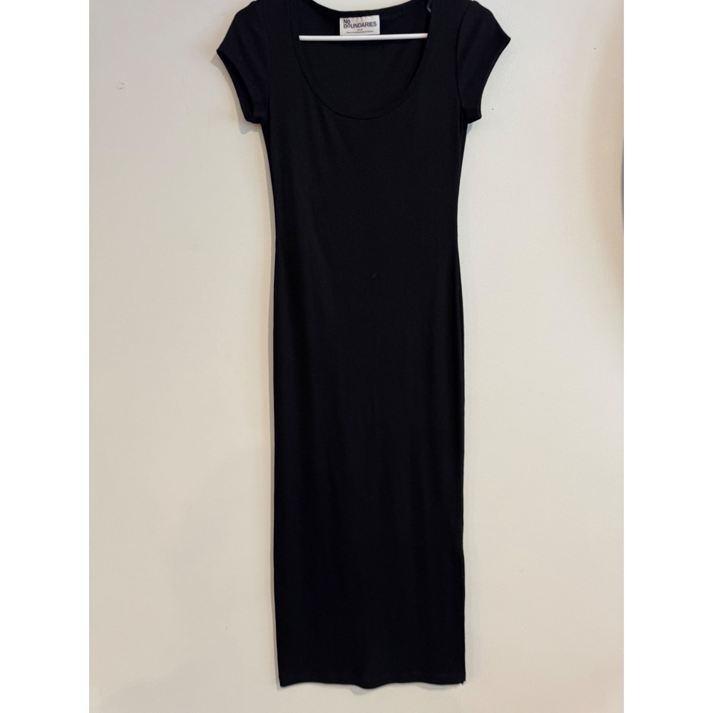 No Boundaries Ribbed Maxi Dress Womens Small Black Side Slit Scoop Neck